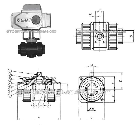 IP67 DN40 Motorized PVC Ball Valve Nhiệt độ bình thường Với Động lực Điện 1