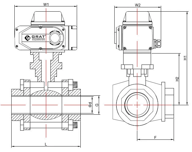 3 Way đa điều khiển van bóng thép không gỉ với điện động cơ Actuator 1